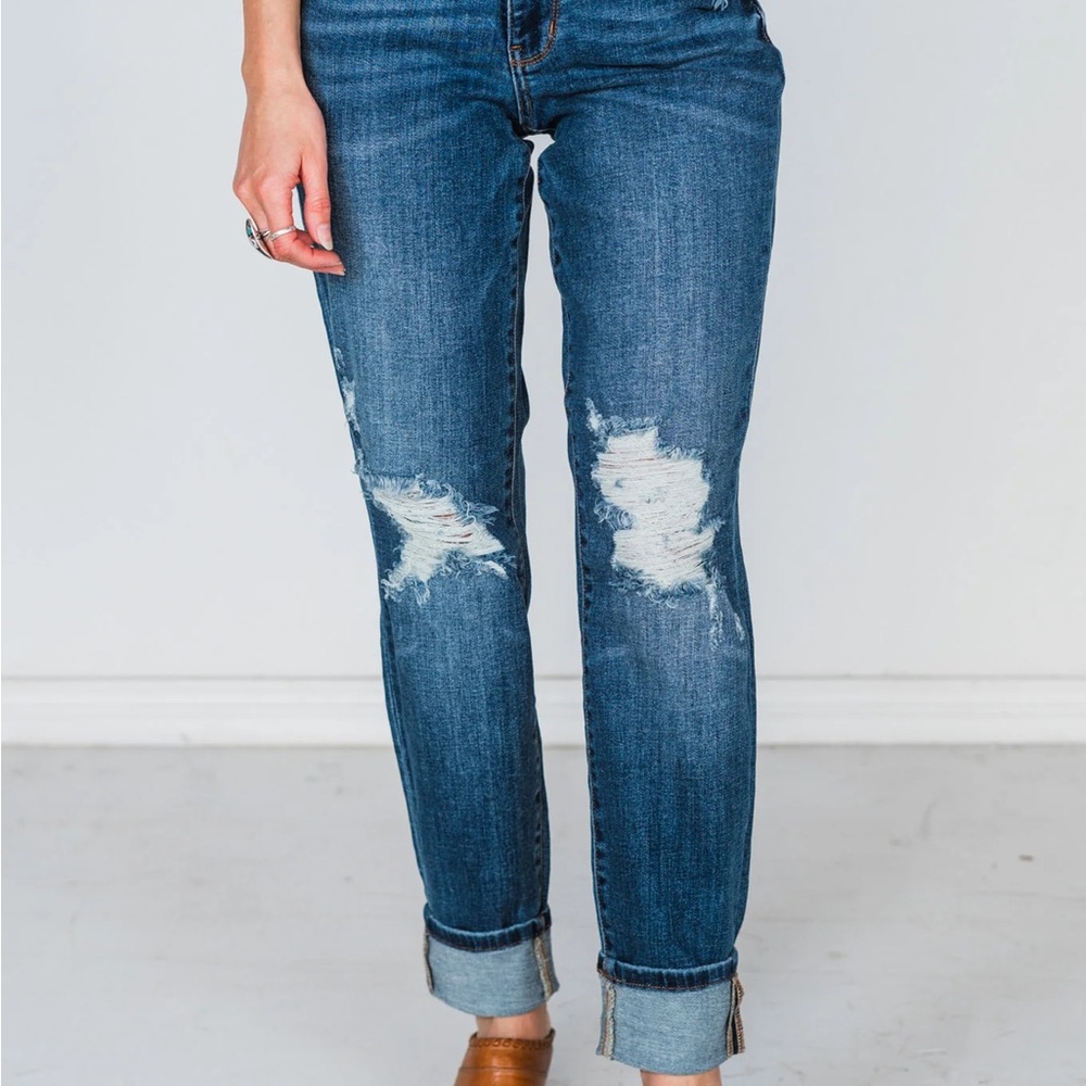 Judy Blue Straight Leg Jeans - Classic Blue with Distressed Details